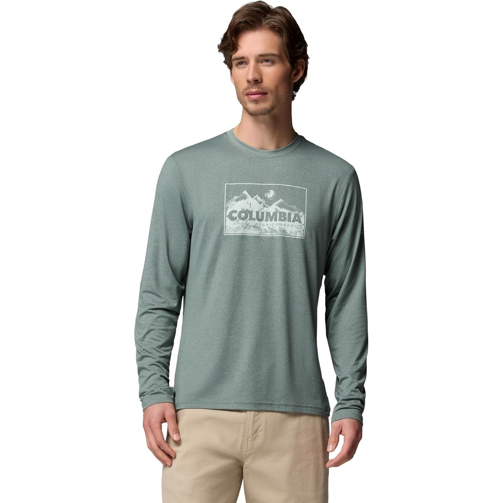 image:imageColumbia Mens Parsons Point Long Sleeve Graphic TeeSedona Sage Heather Framed Peakscape