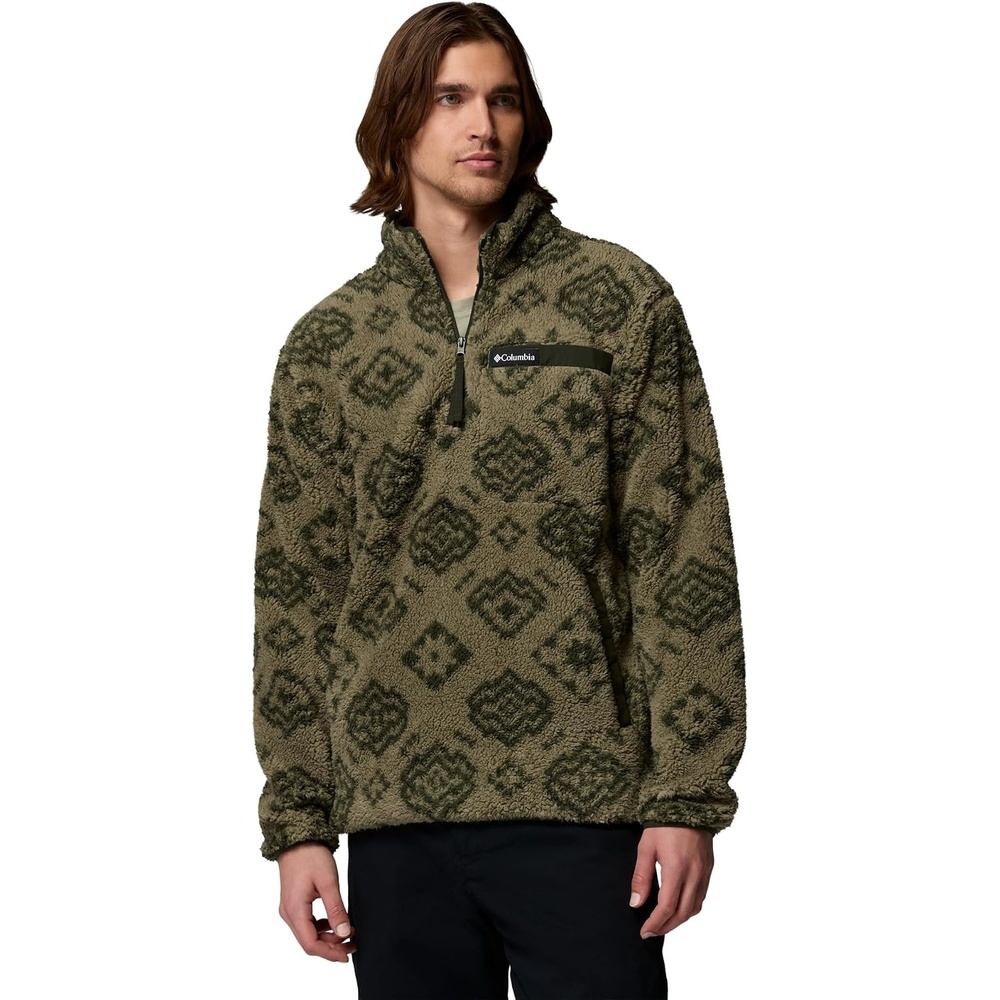 image:imageColumbia Mens Rugged Ridge High Pile Half ZipStone Green Checked OutGreenscape