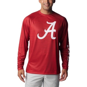 Columbia Men’s Collegiate Terminal Tackle Heather Long Sleeve Shirt(Ala – Red Velvet Heather)