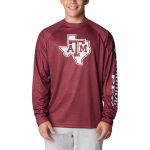 Columbia Men’s Collegiate Terminal Tackle Heather Long Sleeve Shirt(Tam – Deep Maroon Heather)