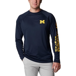 Columbia Men’s Collegiate Terminal Tackle Long Sleeve Shirt(Um – Collegiate Navy/Collegiate Yellow)