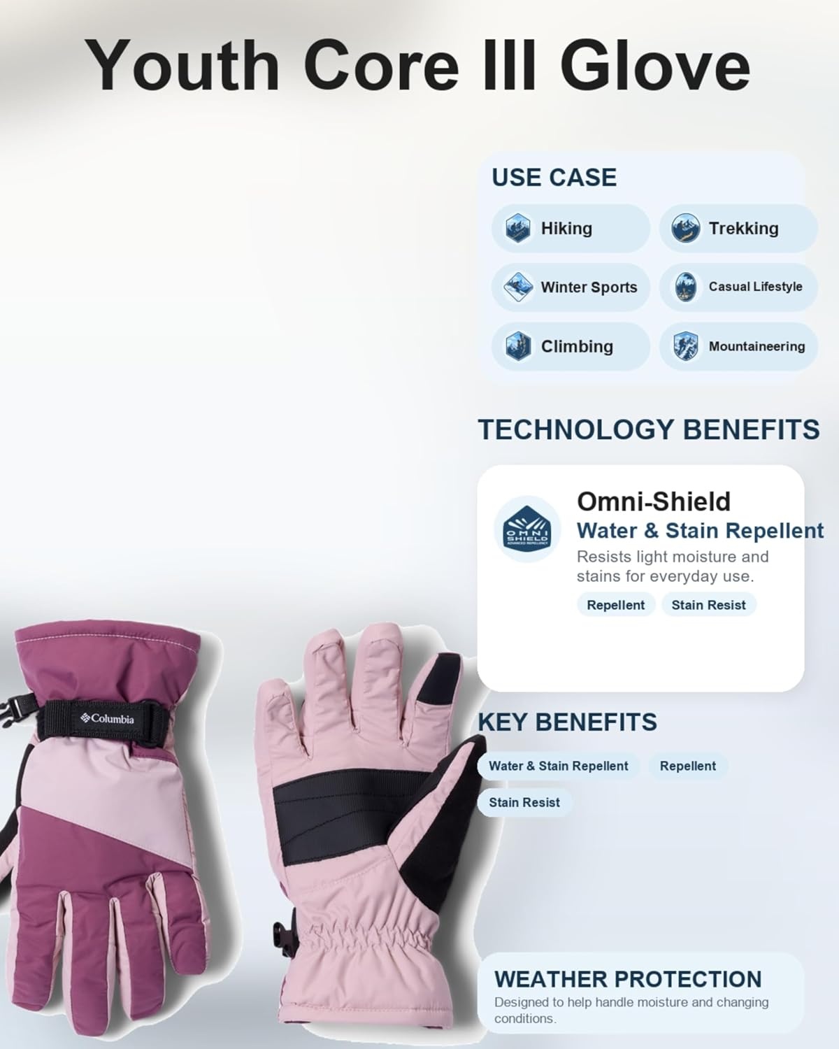 image:imageColumbia Core III Gloves Little KidBig KidAntique MauveMineral Pink
