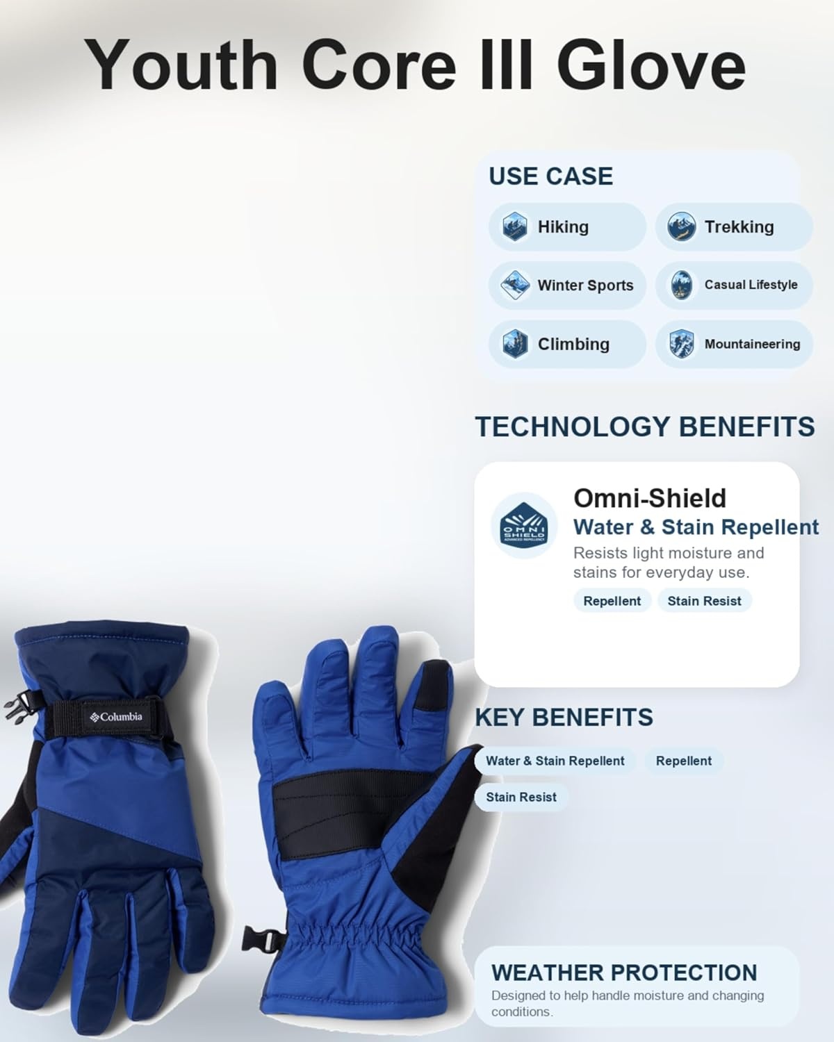 image:imageColumbia Core III Gloves Little KidBig KidCollegiate NavyMountain Blued