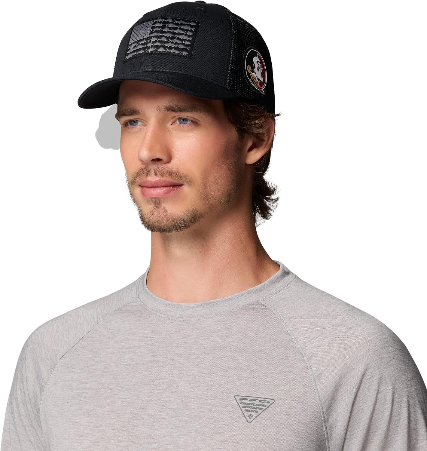 image:imageColumbia Unisex Collegiate PFG Mesh Fish Flag Ball CapFsu Black