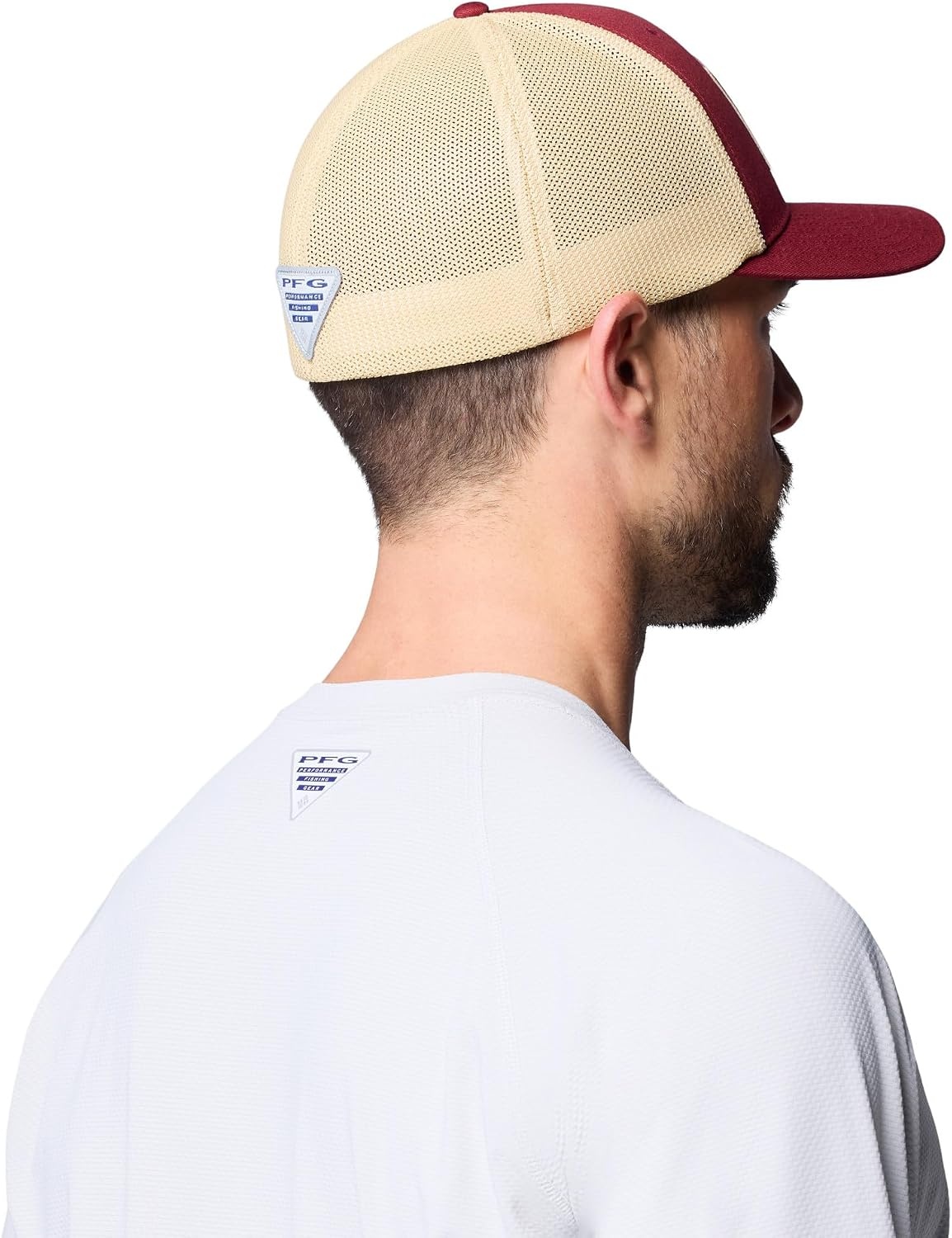 image:imageColumbia Unisex Collegiate PFG Mesh Fish Flag Ball CapFsu CabernetSierra Tan