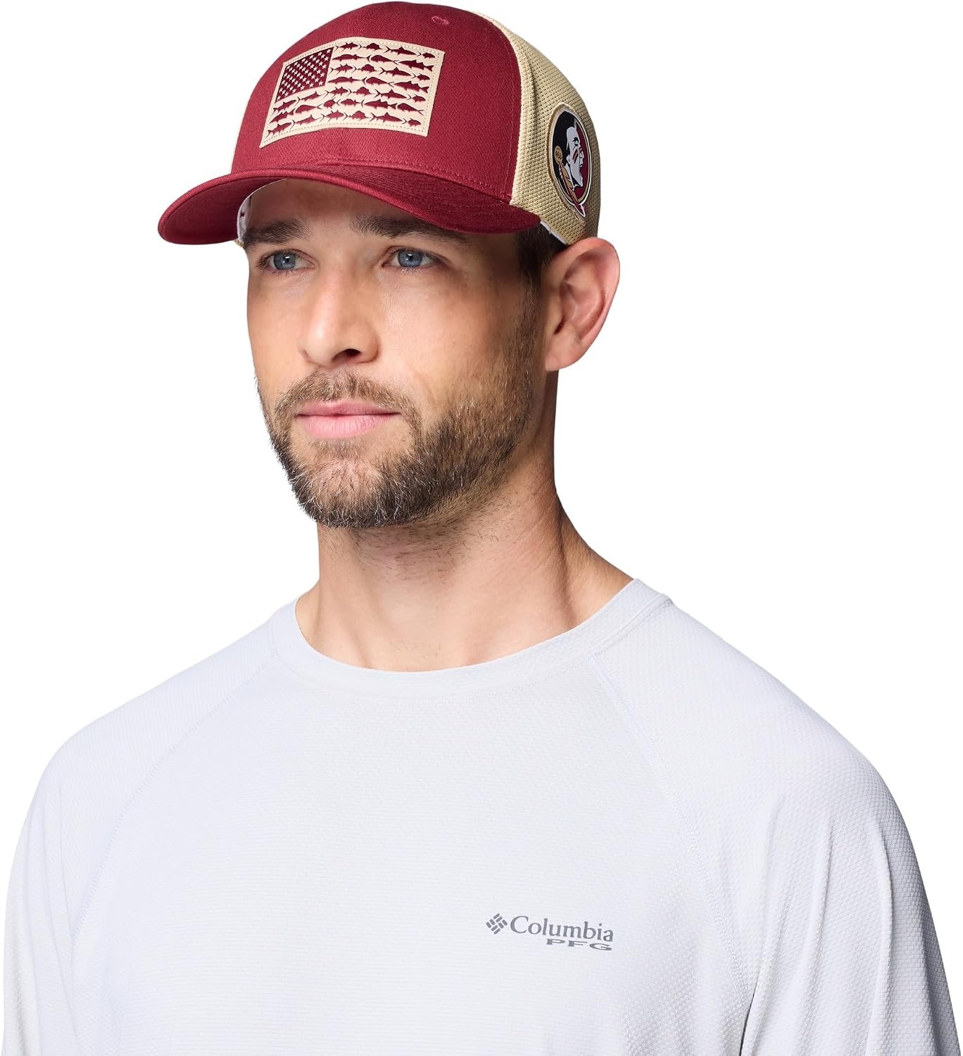 image:imageColumbia Unisex Collegiate PFG Mesh Fish Flag Ball CapFsu CabernetSierra Tan