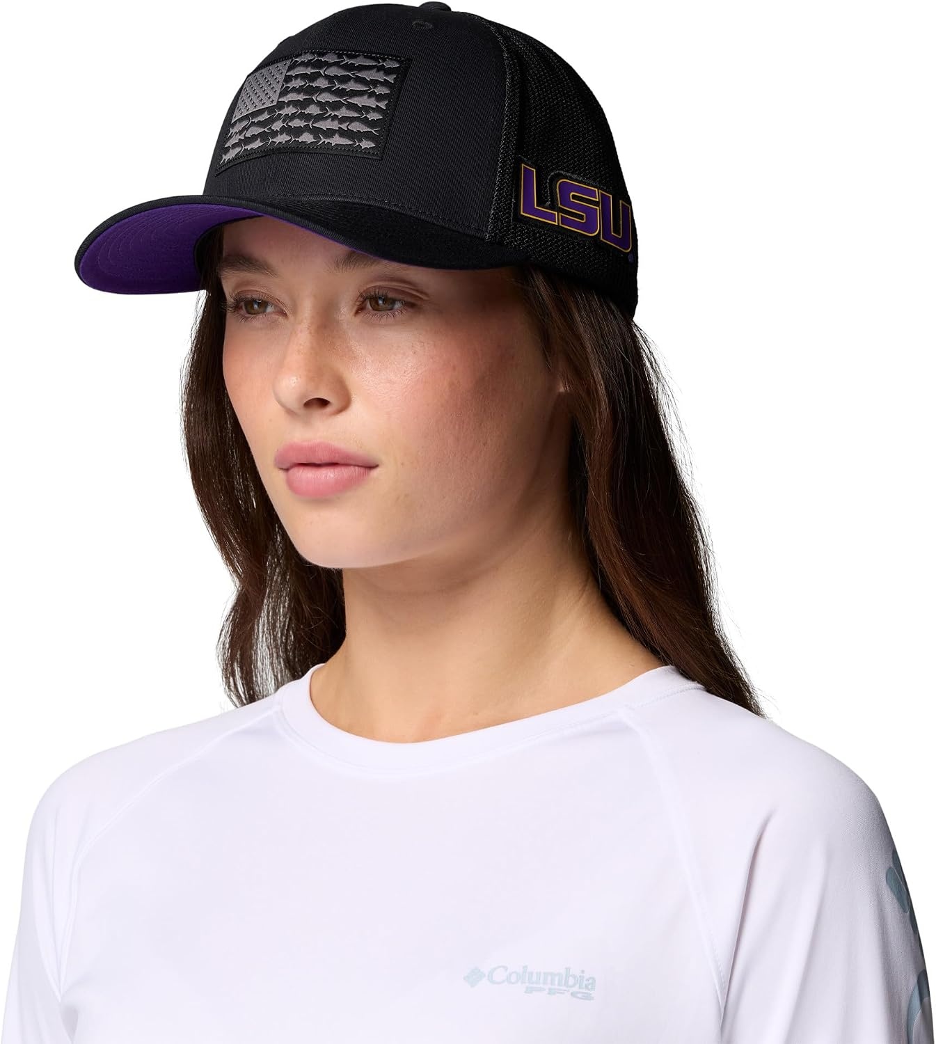 image:imageColumbia Unisex Collegiate PFG Mesh Fish Flag Ball CapLsu Black