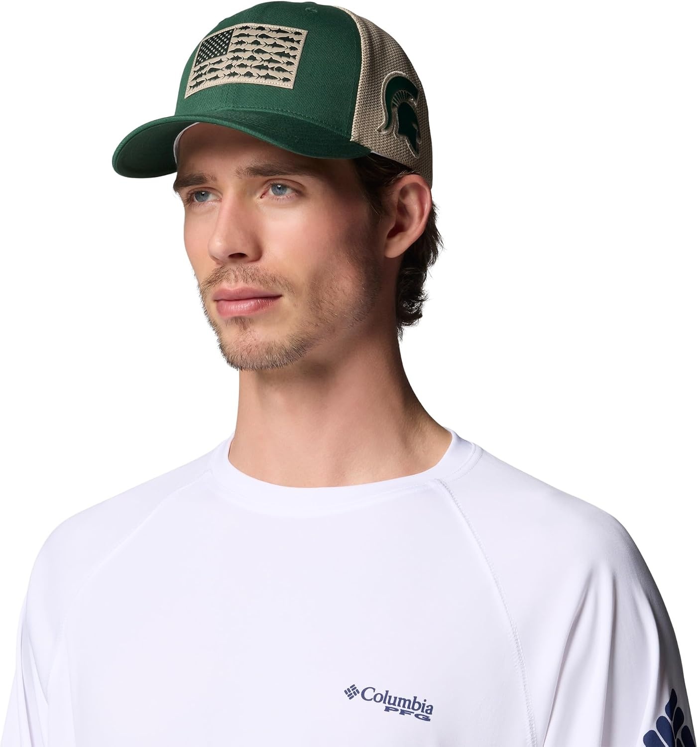 image:imageColumbia Unisex Collegiate PFG Mesh Fish Flag Ball CapMs SpruceAncient Fossil