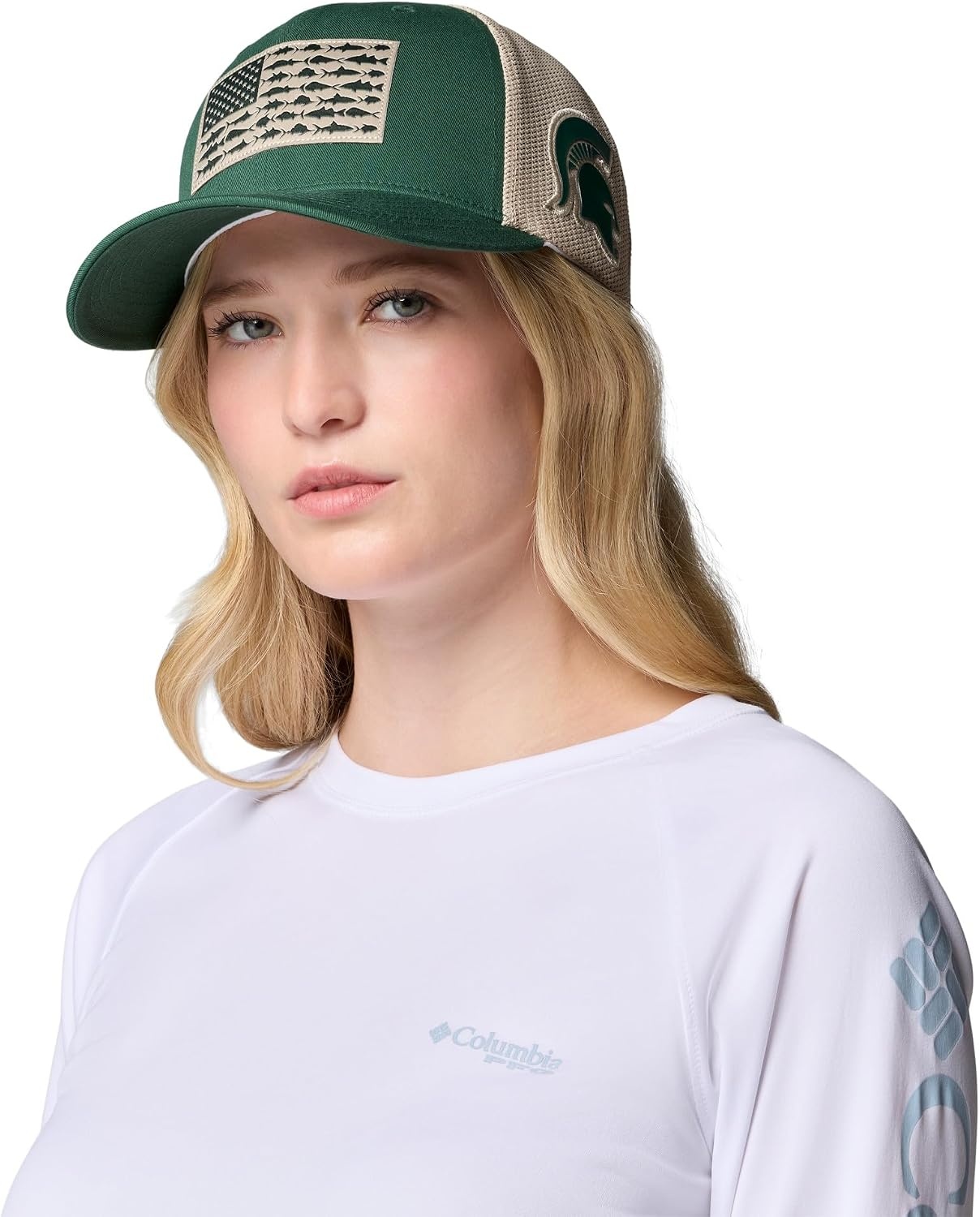 image:imageColumbia Unisex Collegiate PFG Mesh Fish Flag Ball CapMs SpruceAncient Fossil