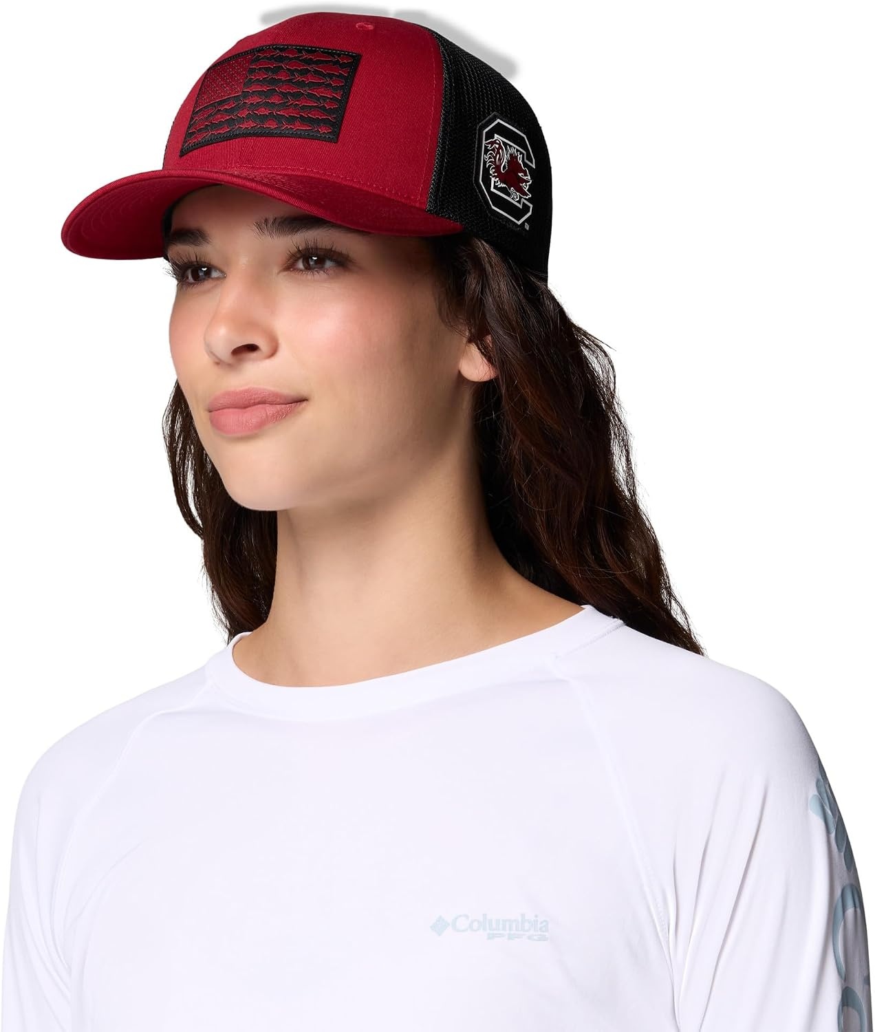 image:imageColumbia Unisex Collegiate PFG Mesh Fish Flag Ball CapSc BeetBlack