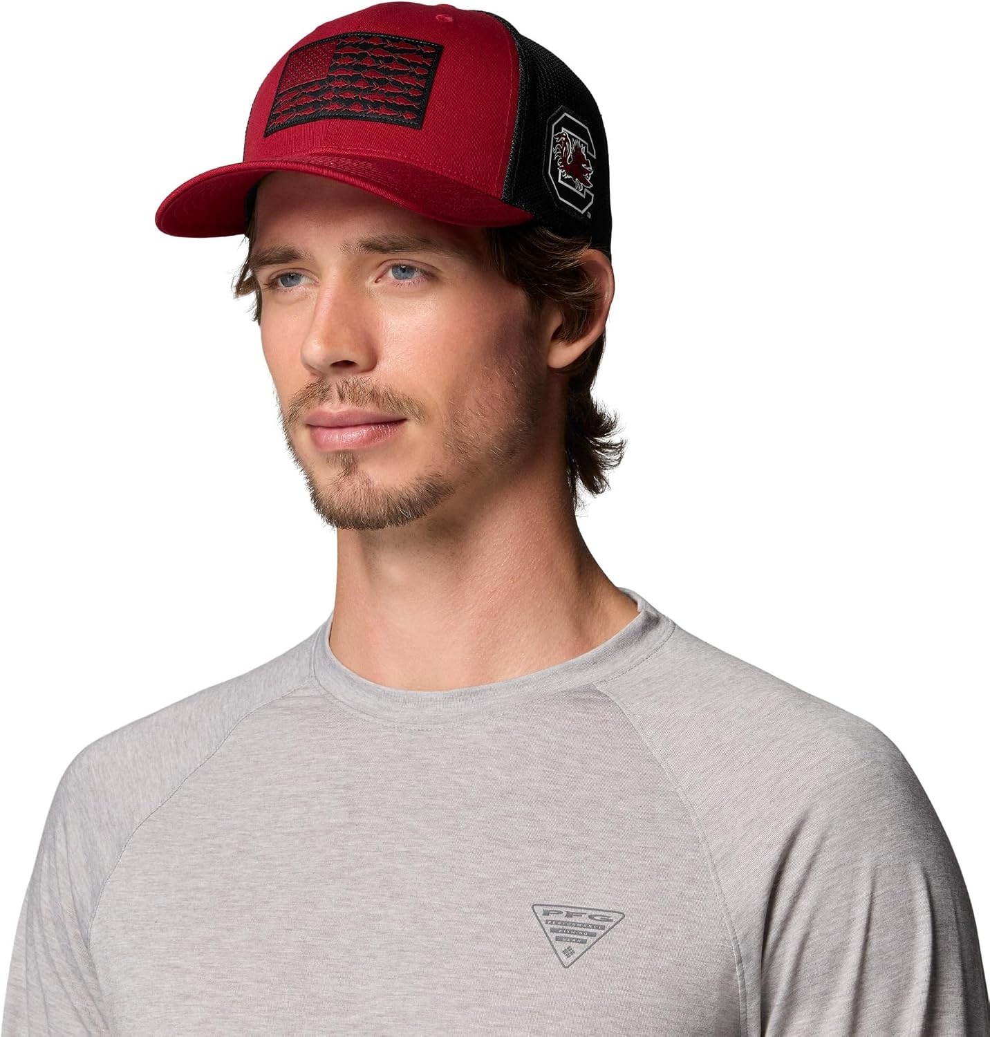 image:imageColumbia Unisex Collegiate PFG Mesh Fish Flag Ball CapSc BeetBlack