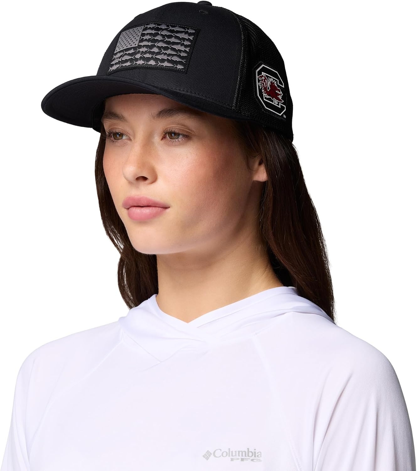 image:imageColumbia Unisex Collegiate PFG Mesh Fish Flag Ball CapSc Black
