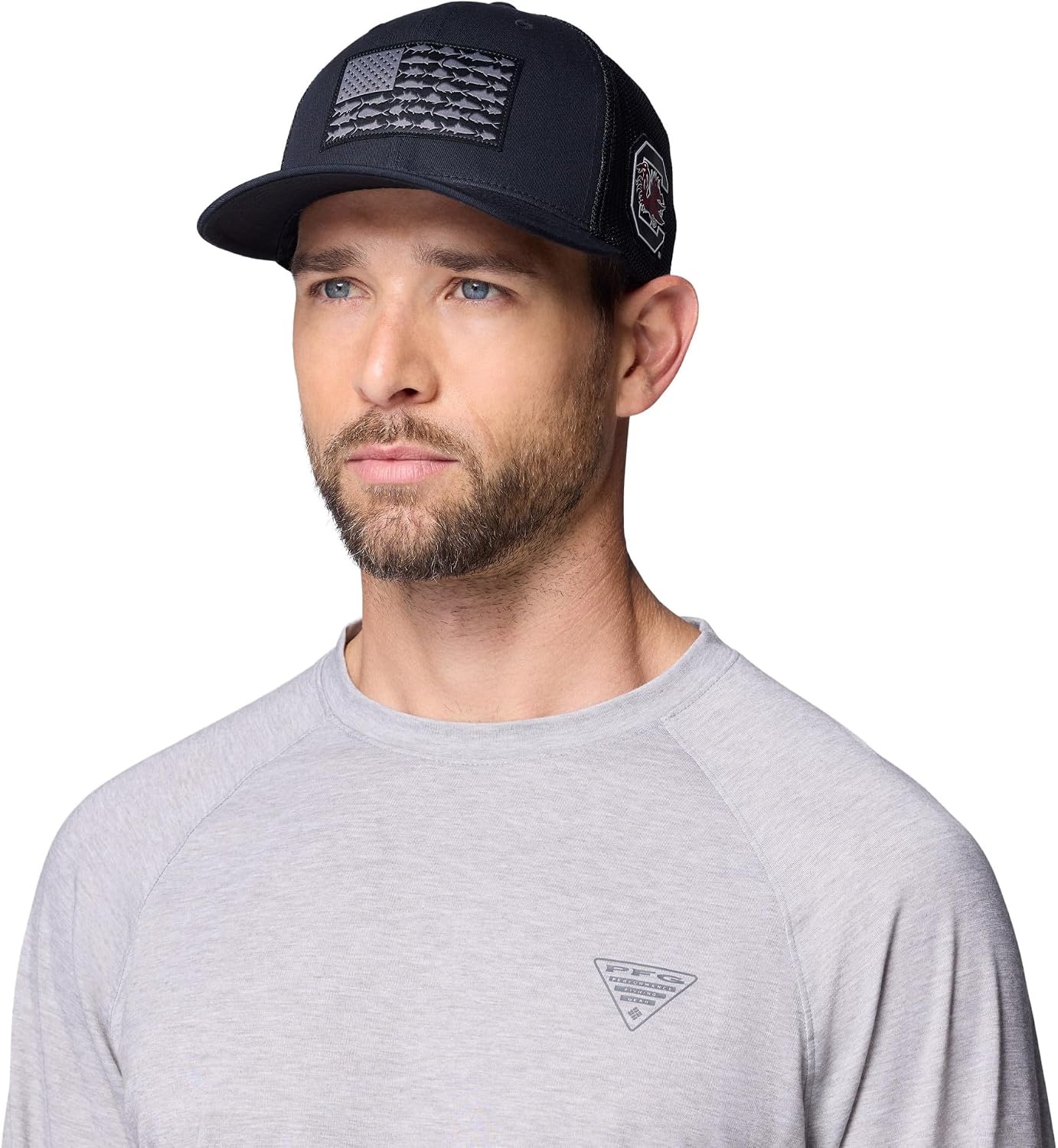 image:imageColumbia Unisex Collegiate PFG Mesh Fish Flag Ball CapSc Black