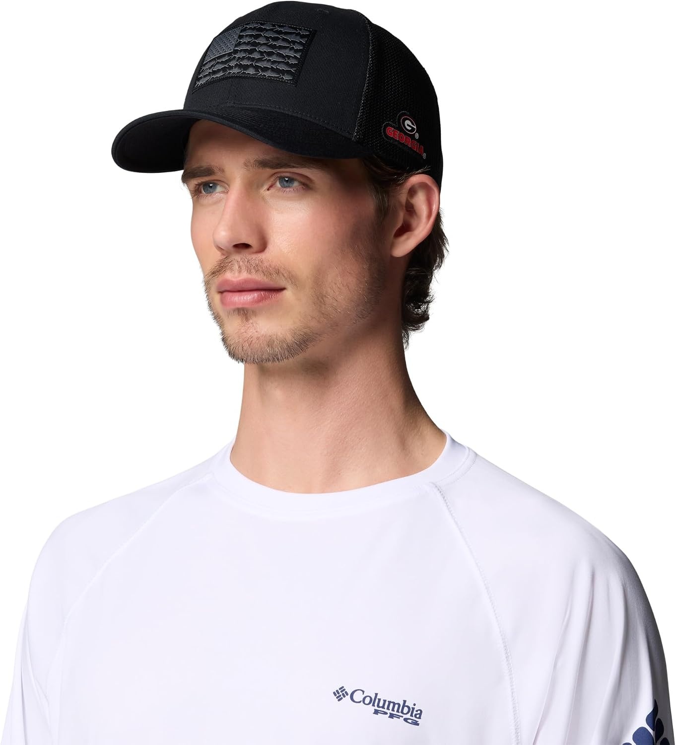 image:imageColumbia Unisex Collegiate PFG Mesh Fish Flag Ball CapUga Black