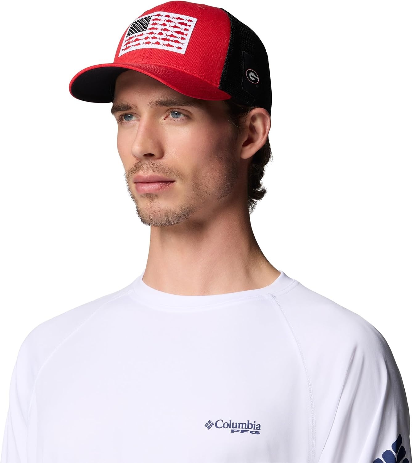 image:imageColumbia Unisex Collegiate PFG Mesh Fish Flag Ball CapUga Bright RedBlack