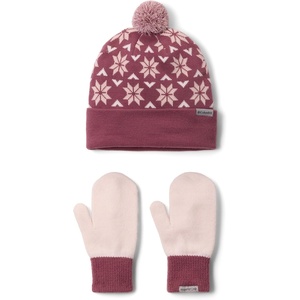 Columbia Women’s Snowflake Beanie and Mitten Set(Antique Mauve/Mineral Pink/Powder Pink)