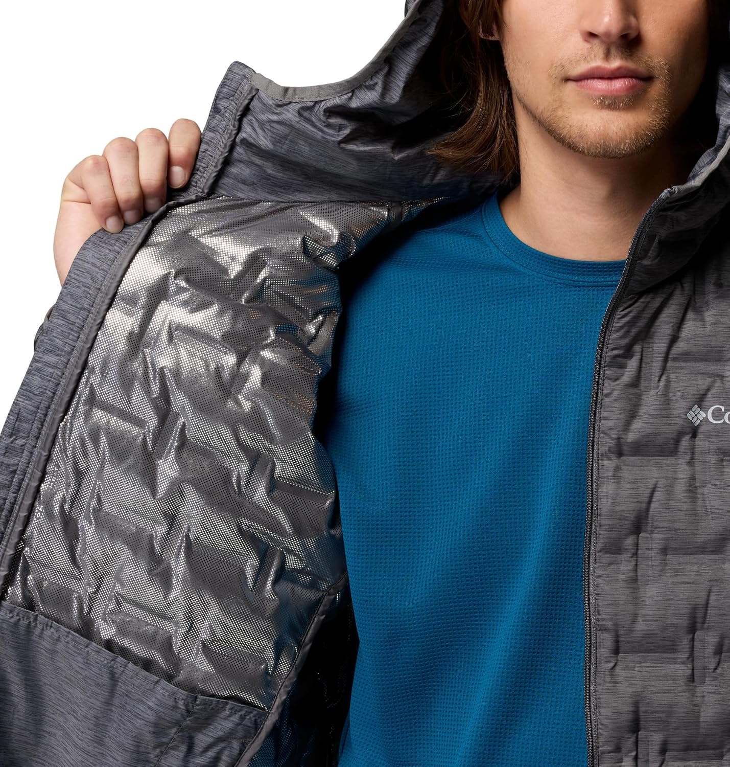 image:imageColumbia Mens Delta Ridge II Down Hooded JacketCity Grey Heather Print
