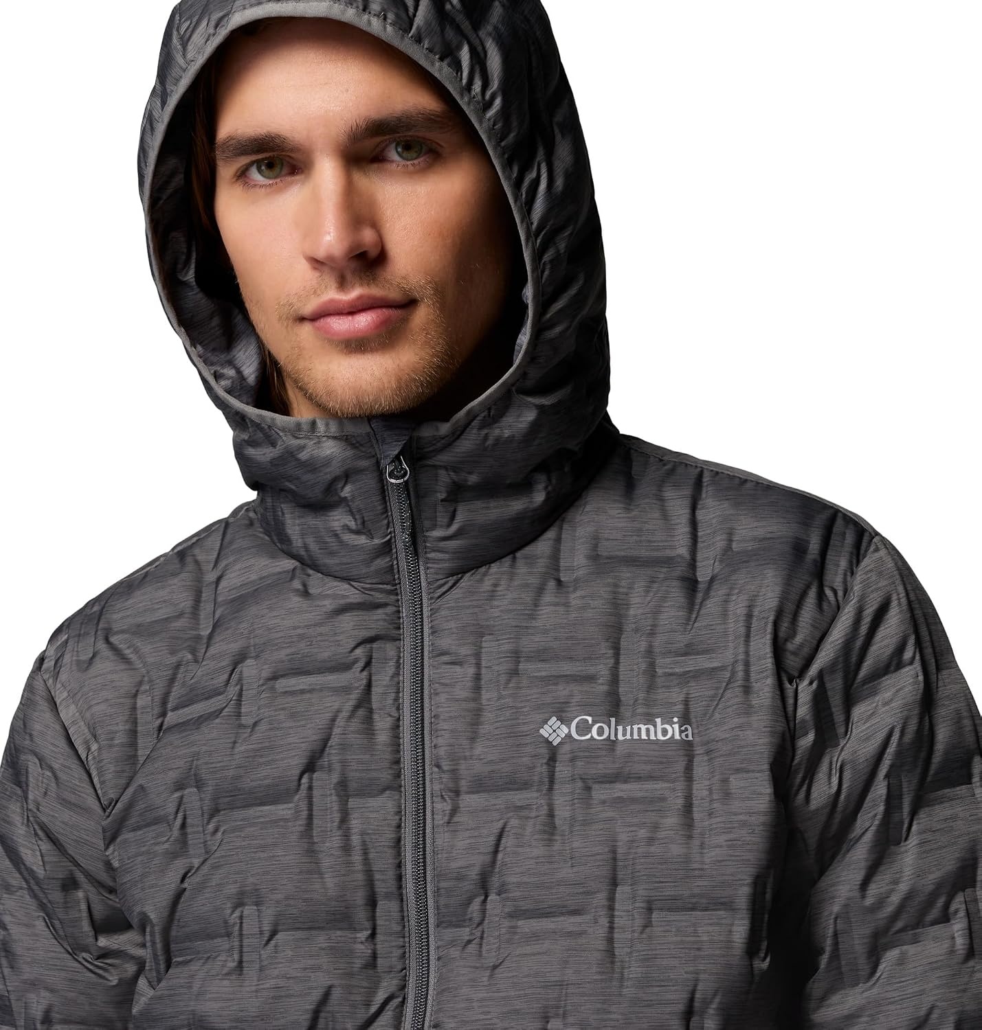 image:imageColumbia Mens Delta Ridge II Down Hooded JacketCity Grey Heather Print