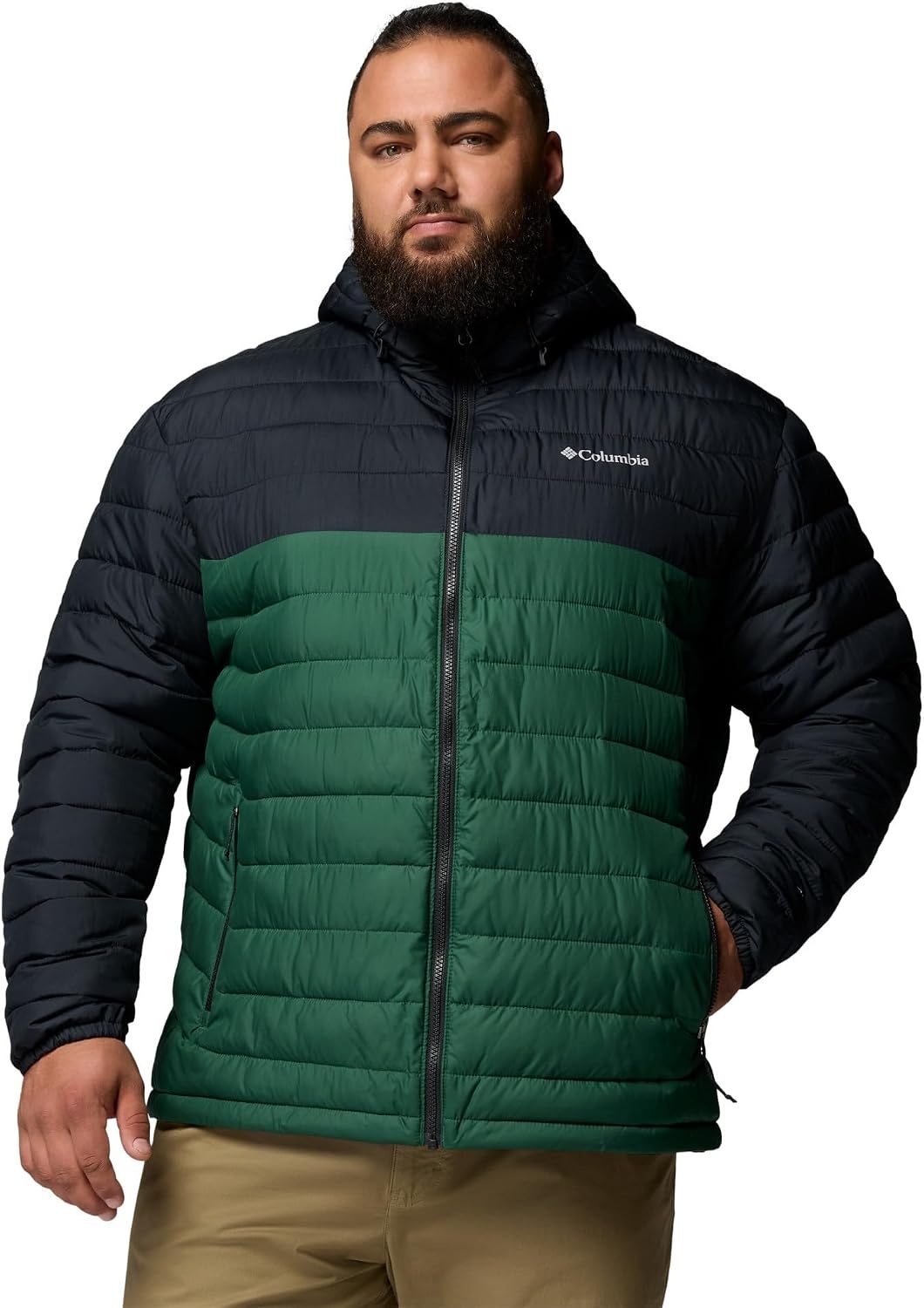 image:imageColumbia Mens Powder Lite II Hooded JacketRain ForestBlack