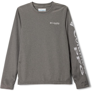 Columbia boys Terminal Tackle Long Sleeve Tee(Charcoal Heather/Cool Grey Logo)