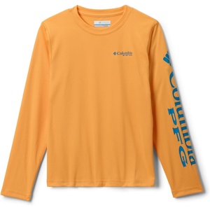 Columbia boys Terminal Tackle Long Sleeve Tee(Summer Orange/Blue Echo Logo)