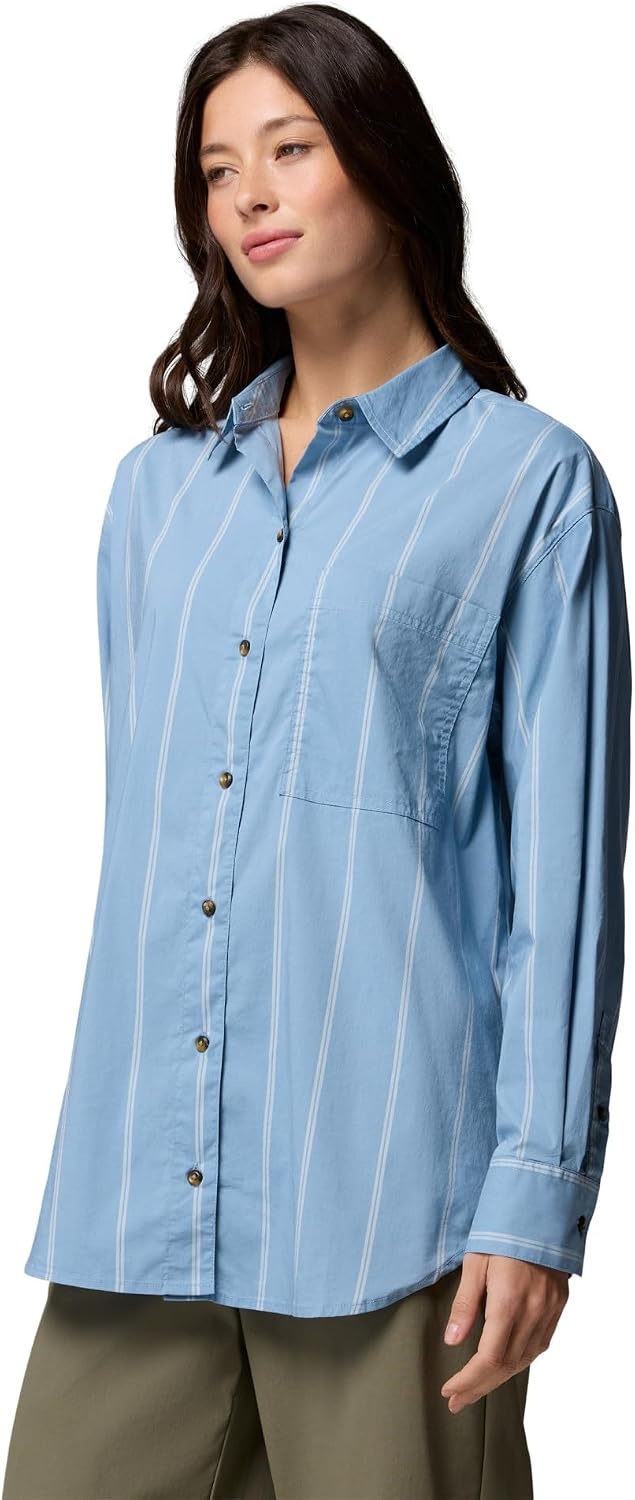 image:imageColumbia Womens Bijou Hills Oversize Long Sleeve Woven ShirtRainy DayDouble Stripe