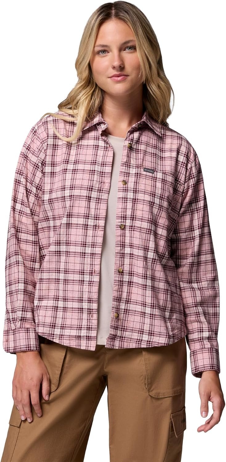 image:imageColumbia Womens Blue Point Creek Woven Long Sleeve ShirtEraser Pink Everyday Tartan