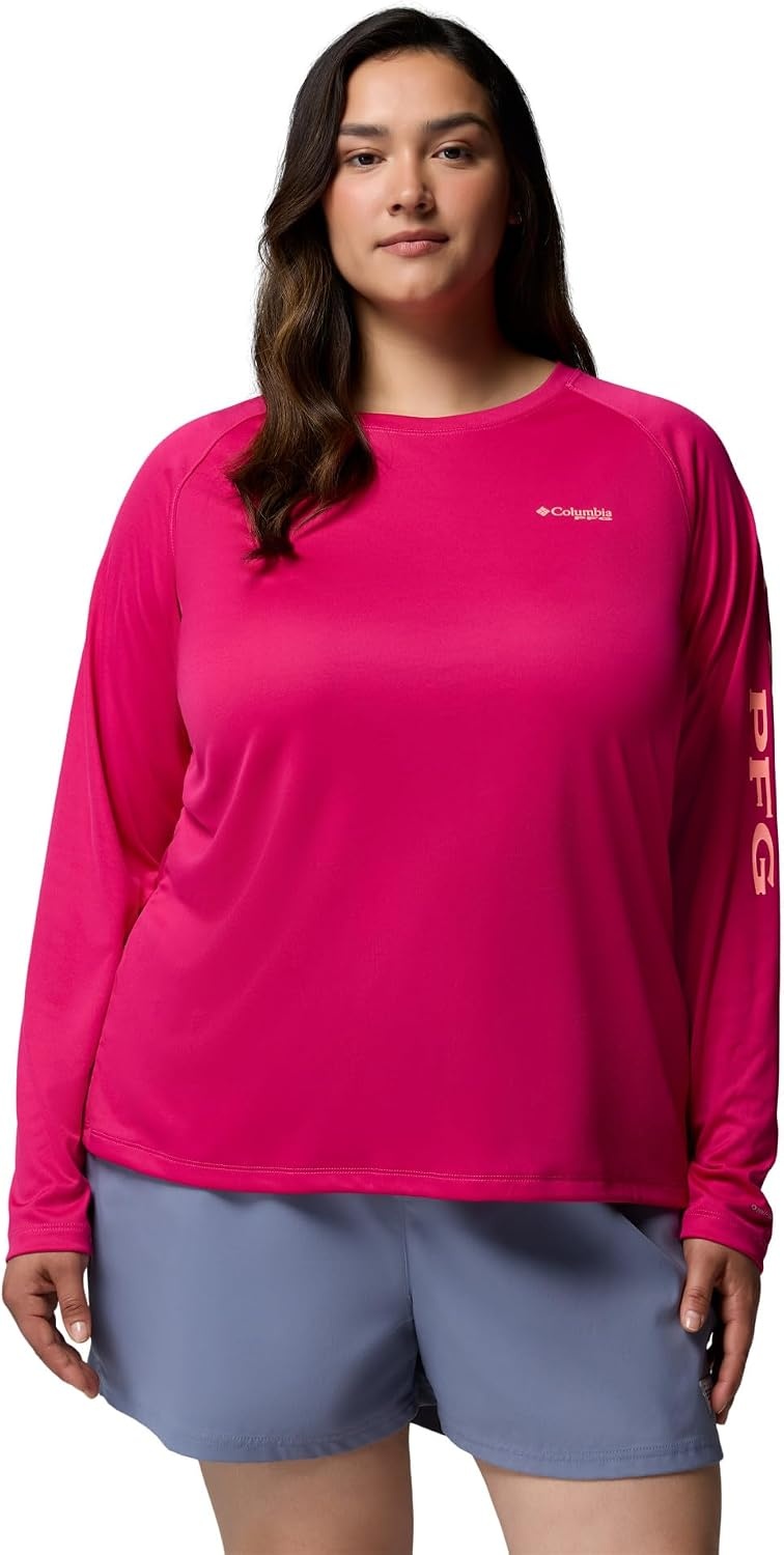 image:imageColumbia Womens Tidal Tee II Long Sleeve HoodieGuava PinkTiki Pink Logo