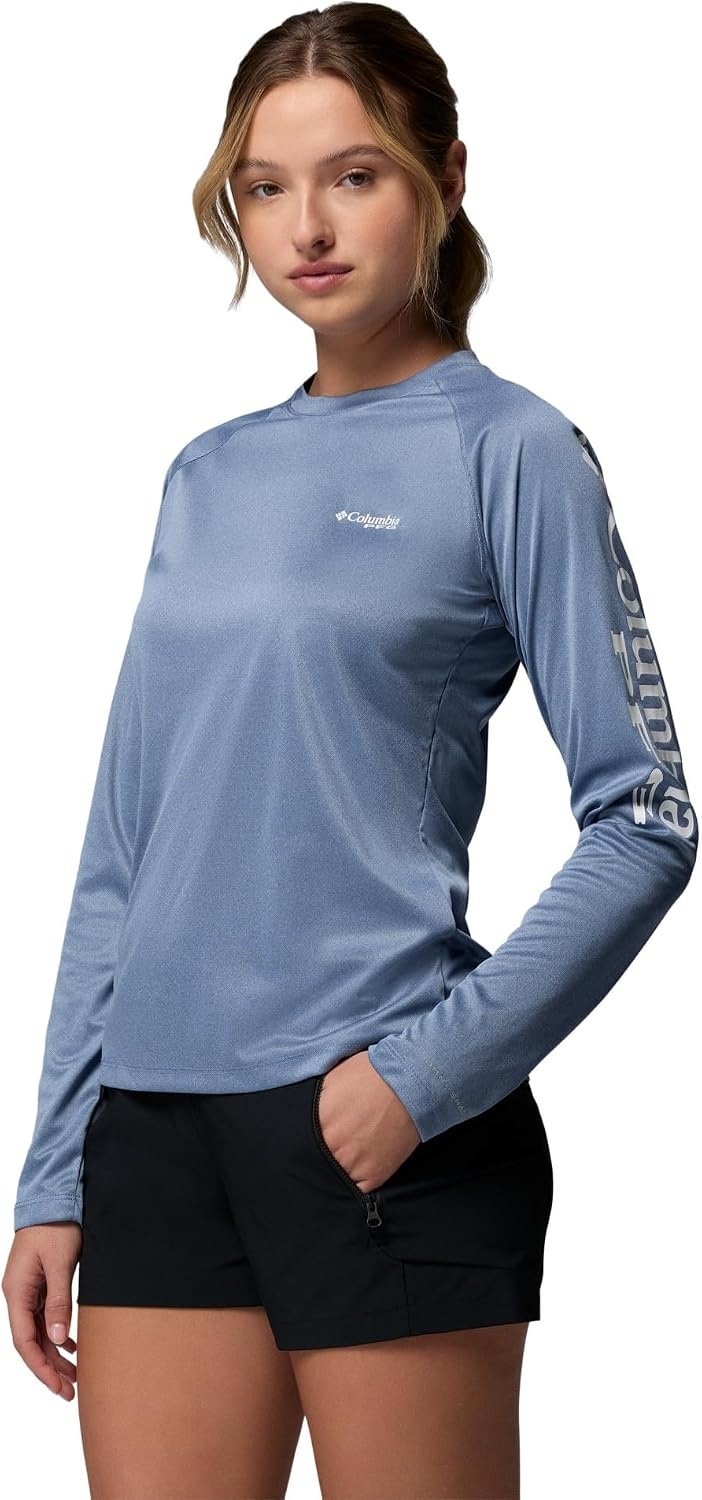 image:imageColumbia Womens Tidal Tee II Long Sleeve HoodieNew Moon HeatherWhite Logo